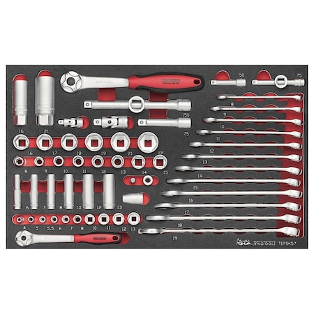 Teng Tools 57 Piece 1/4 & 3/8" Combination Wrench, Regular/Deep S TEFSK57
